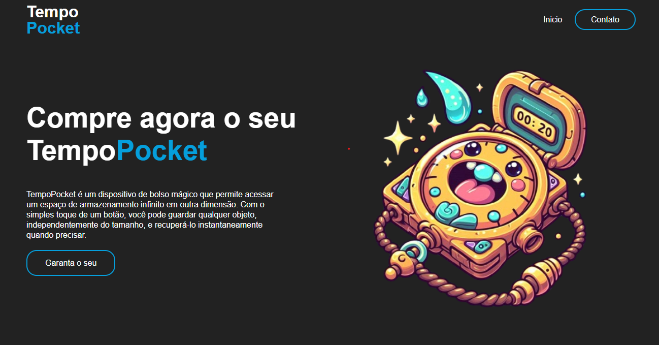 Imagem da página de vendas do produto Tempo Pocket, com a descrição do produto.